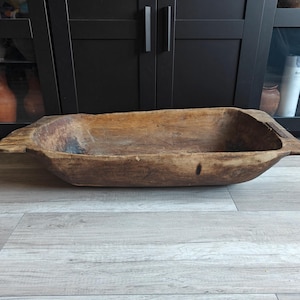 Large Vintage Hand Carved Wooden Dough Bowl: Rustic Home Decor