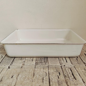 Vintage white enamel tray, Soviet enamelware, Rectangular enamel tray
