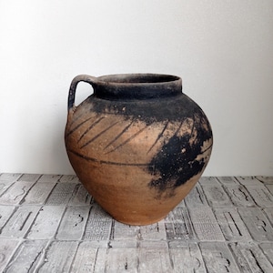 Vintage Clay Pot: Rustic Wabi Sabi Vase, Primitive Decor