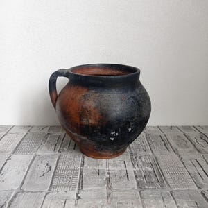 Vintage Clay Pot: Rustic Wabi Sabi Vase, Primitive Decor