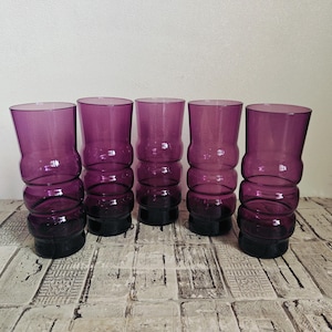 Vintage Amethyst Purple Tumblers: Art Deco Drinking Glasses, Set of 5