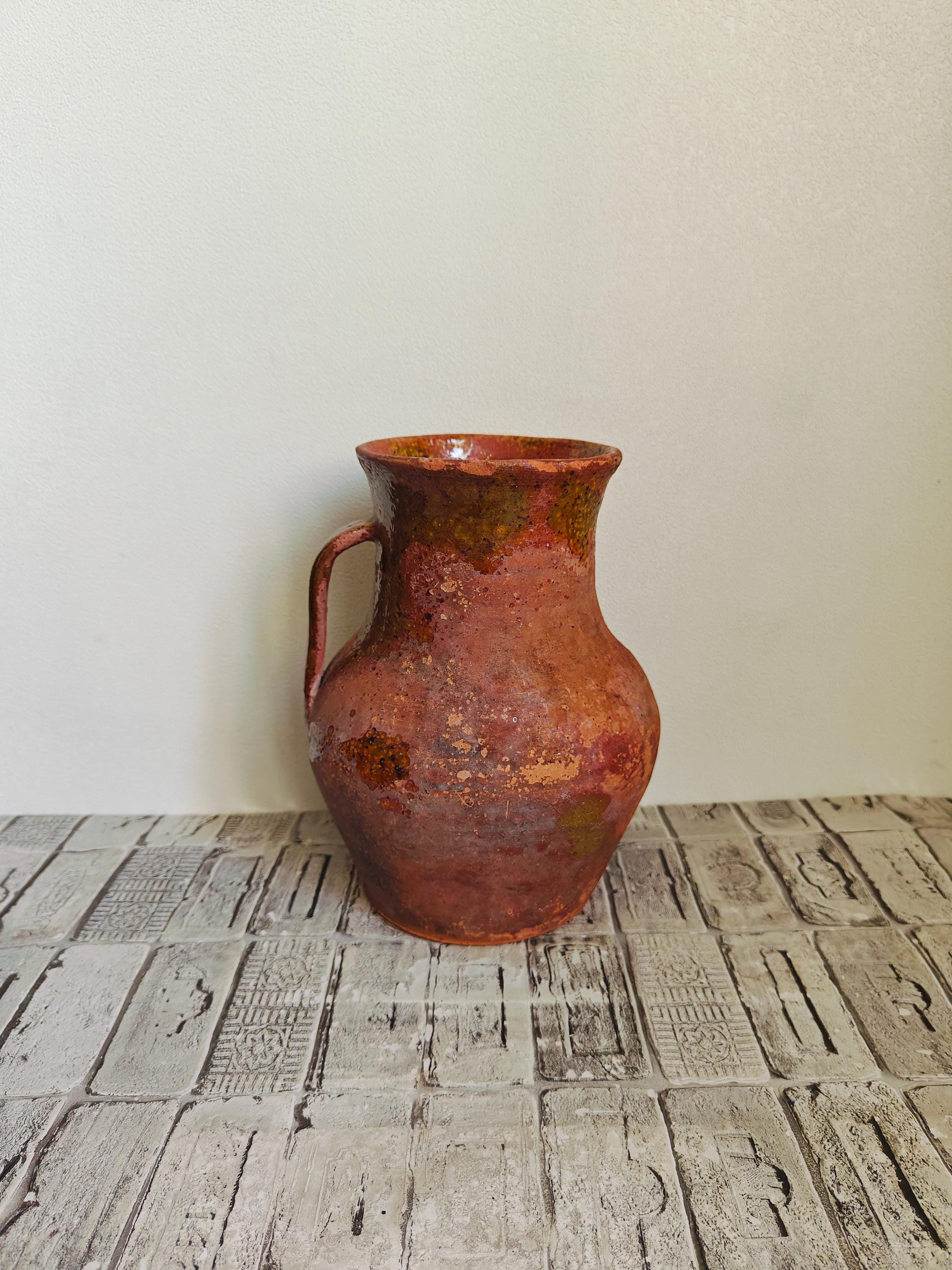 ヴィンテージ粘土の花瓶：素朴なテラコッタ陶器、1940年代のホーム