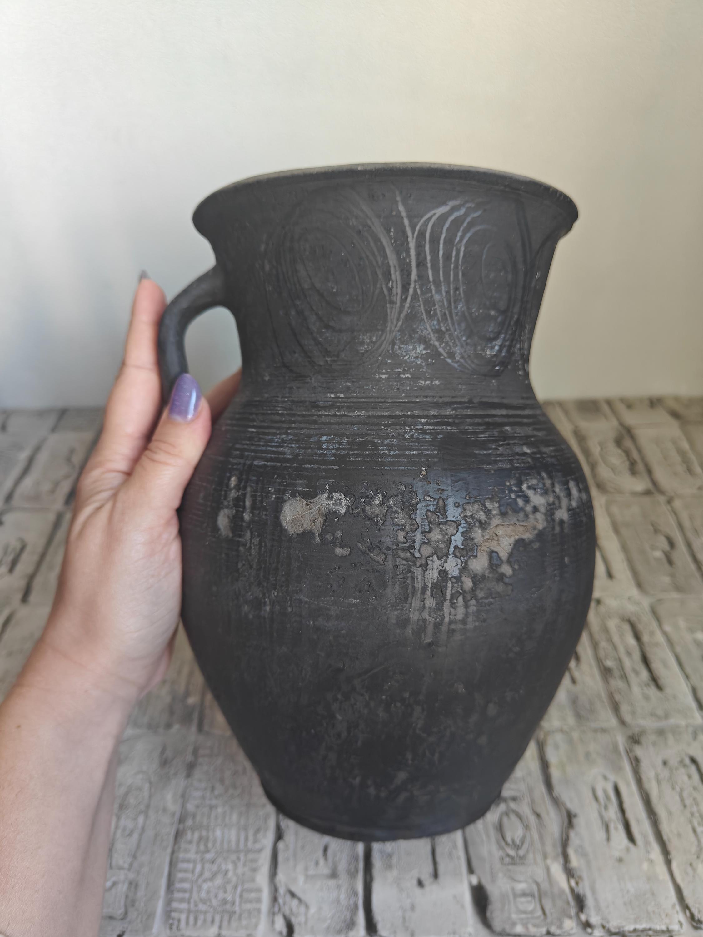 ヴィンテージ黒粘土花瓶：素朴な侘び寂び陶器 - Etsy 日本