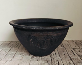 Vintage Black Clay Pot: Rustic Wabi Sabi Vessel, Gavarets Ceramics