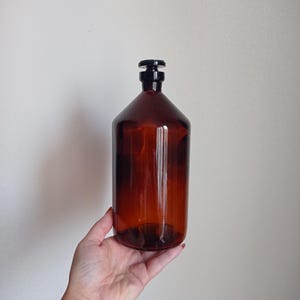 Brown pharmacy bottle, Vintage brown glass bottle, Rustic glass vase, Old brown medical bottle with lid