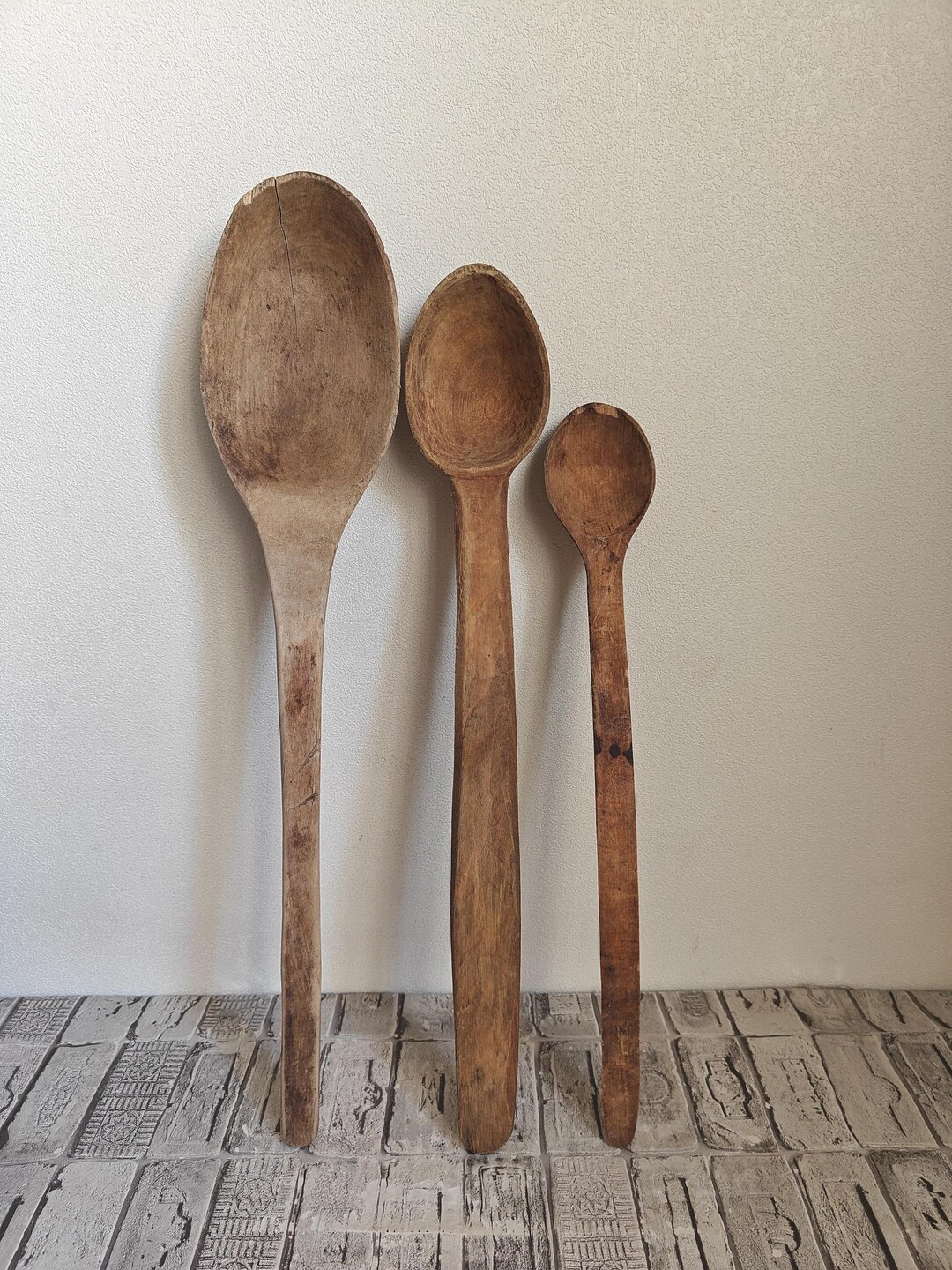 Vintage XXL Wooden Spoons Set: Primitive Rustic Decor