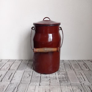 Vintage Brown Enamel Milk Can with Lid: 3 Liter Farmhouse Decor