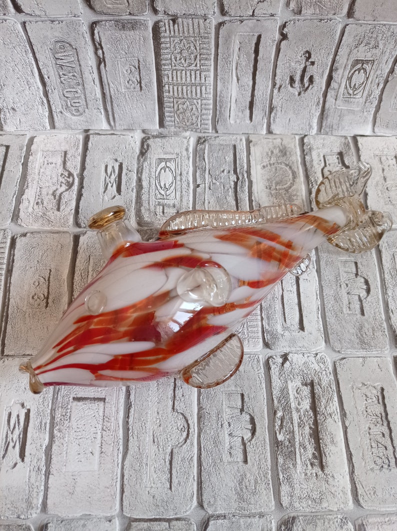 Murano Style Vintage Multi-Colored Blown Glass Decanter Fish Swirl Glass Decanter Soviet Decanter Fish Vintage Soviet Glass Figurine Fish