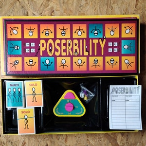 Vintage poseren spel Poserbility, Paul Lamond Games 1990s, Retro Bordspel, Collectible, Familie games, Kaarten voor Ambachten, Scrapbooking
