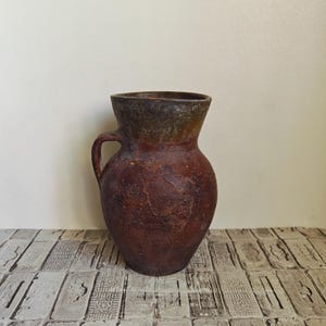 Vintage Clay Vase: Rustic Wabi Sabi Vessel, 1950s-60s Decor