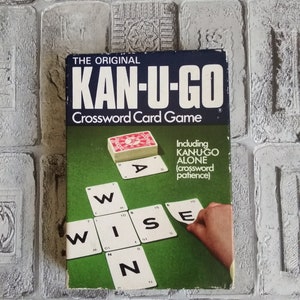 Jogo vintage Kan-U-Go, jogo de palavras cruzadas, 1975, jogo de tabuleiro retrô, colecionável, cartões de alfabeto vintage para artesanato, álbum de recortes, banners