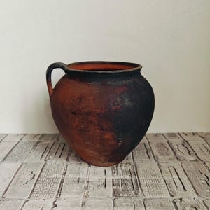 Olla de barro vintage: Jarrón rústico wabi sabi, años 50