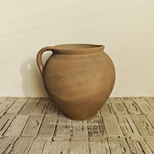 Jarrón de arcilla vintage: decoración rústica wabi sabi, hallazgo de granero de los años 50