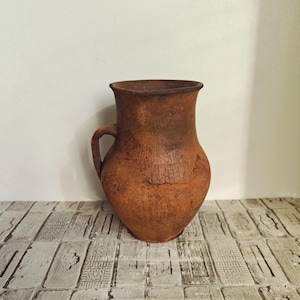 Vintage Rustic Clay Vase: Wabi Sabi Pottery, 1950s Vessel
