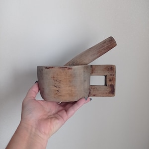 Hand Carved Wooden Mortar and Pestle: Primitive Rustic Decor