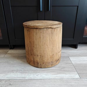 Primitive Holzbottich, Wabi Sabi Dekor, alter Holzmörser, Vintage Holzeimer, rustikales Dekor