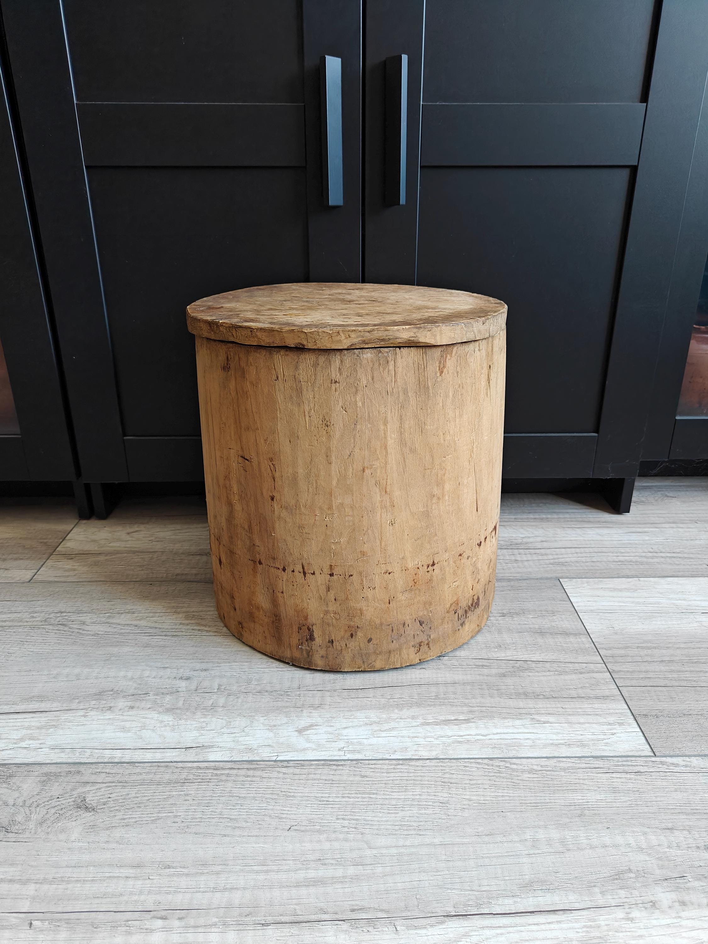 Primitive wooden tub, Wabi Sabi decor, Old wooden mortar, Vintage wooden bucket, Rustic decor