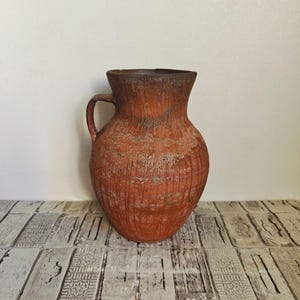 Vintage Clay Vase: Rustic Wabi Sabi Jug, 1950s-60s