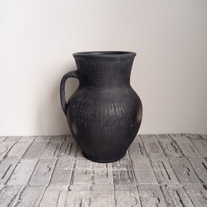 Black Gavaretsk Pottery Vase: Vintage Rustic Clay Pitcher