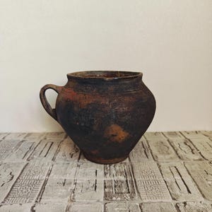 Vintage Clay Cooking Pot: Rustic Wabi Sabi Vase, 1950s Decor