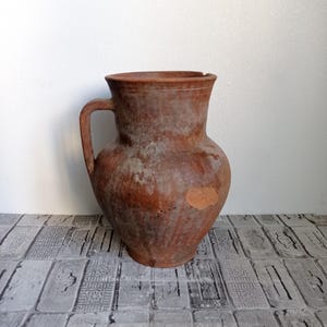 Vintage Red Clay Vase: Rustic Wabi Sabi Vessel