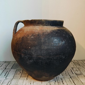 Vintage clay pot, Old large clay pot, Wabi Sabi vessel, Rustic vase, Old big clay vase, Primitive XXL vase