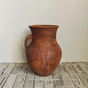 Rustic vase, Old red clay pot, Wabi Sabi vessel, Vintage clay pot, Antique clay vase