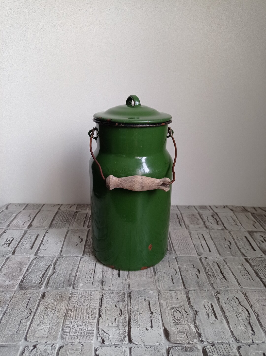 Vintage Enamel Milk Can Green Enamel Can Vintage Enamel Etsy
