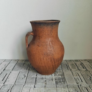 Maceta de barro rojo vintage: Jarrón rústico wabi sabi, decoración de los años 50