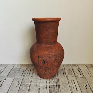 Vintage Wabi Sabi Clay Vase: Rustic Red Pottery, 1950s
