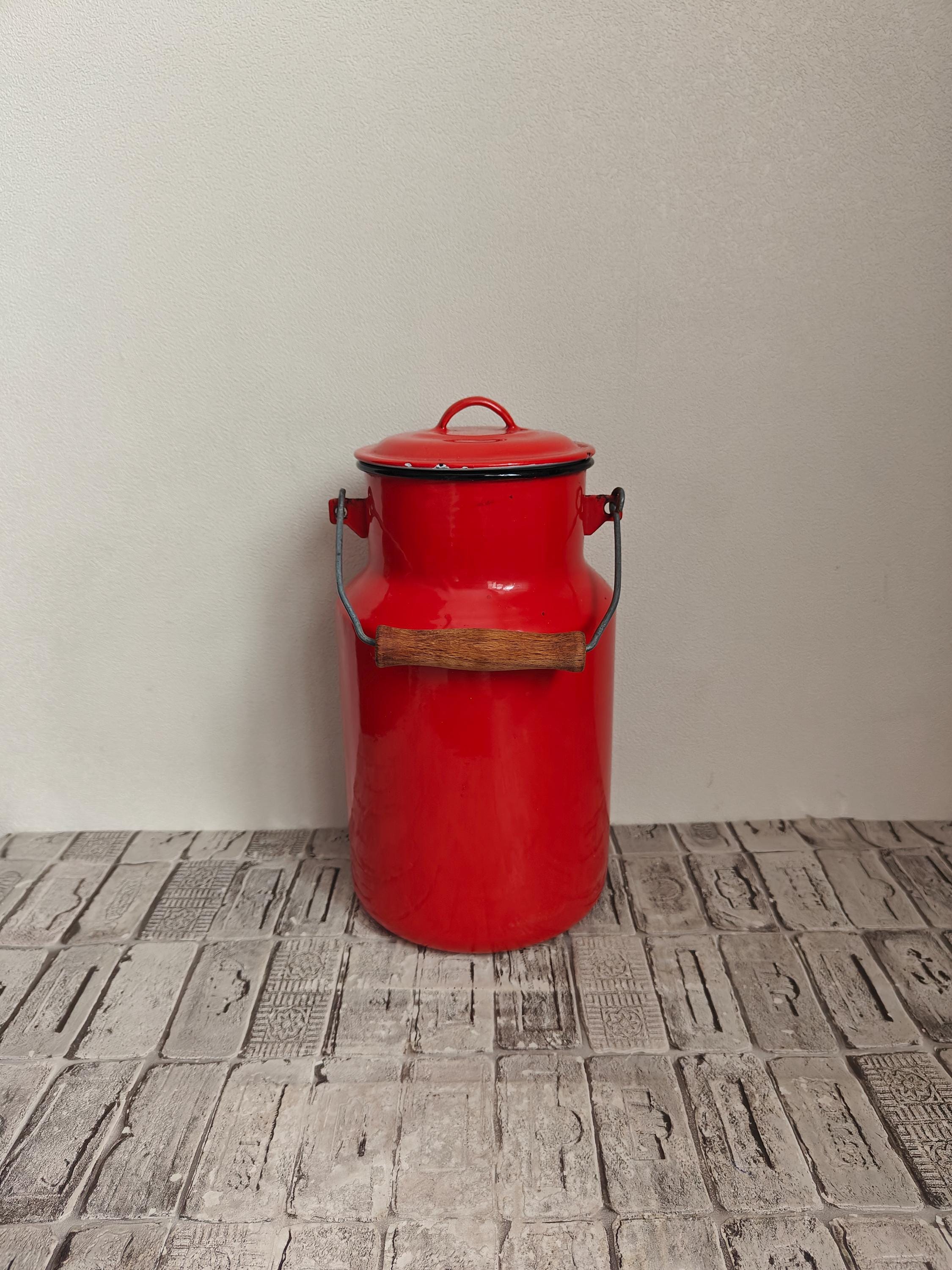 Vintage Red Enamel Milk Can - Etsy