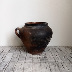 Old clay pot, Wabi Sabi pot, Antique vessel, Vintage clay vase, Rustic vase, Primitive clay pot