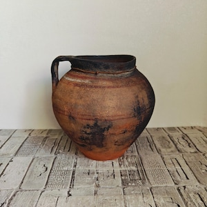 Vintage clay pot, Rustic vase, Old clay vase, Wabi Sabi pottery, Rustic vessel