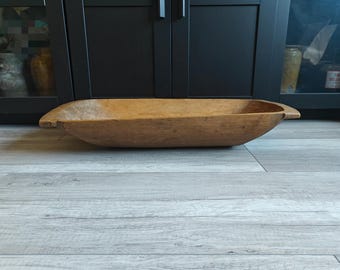 Antique Hand Carved Wooden Dough Bowl: Primitive Farmhouse Decor