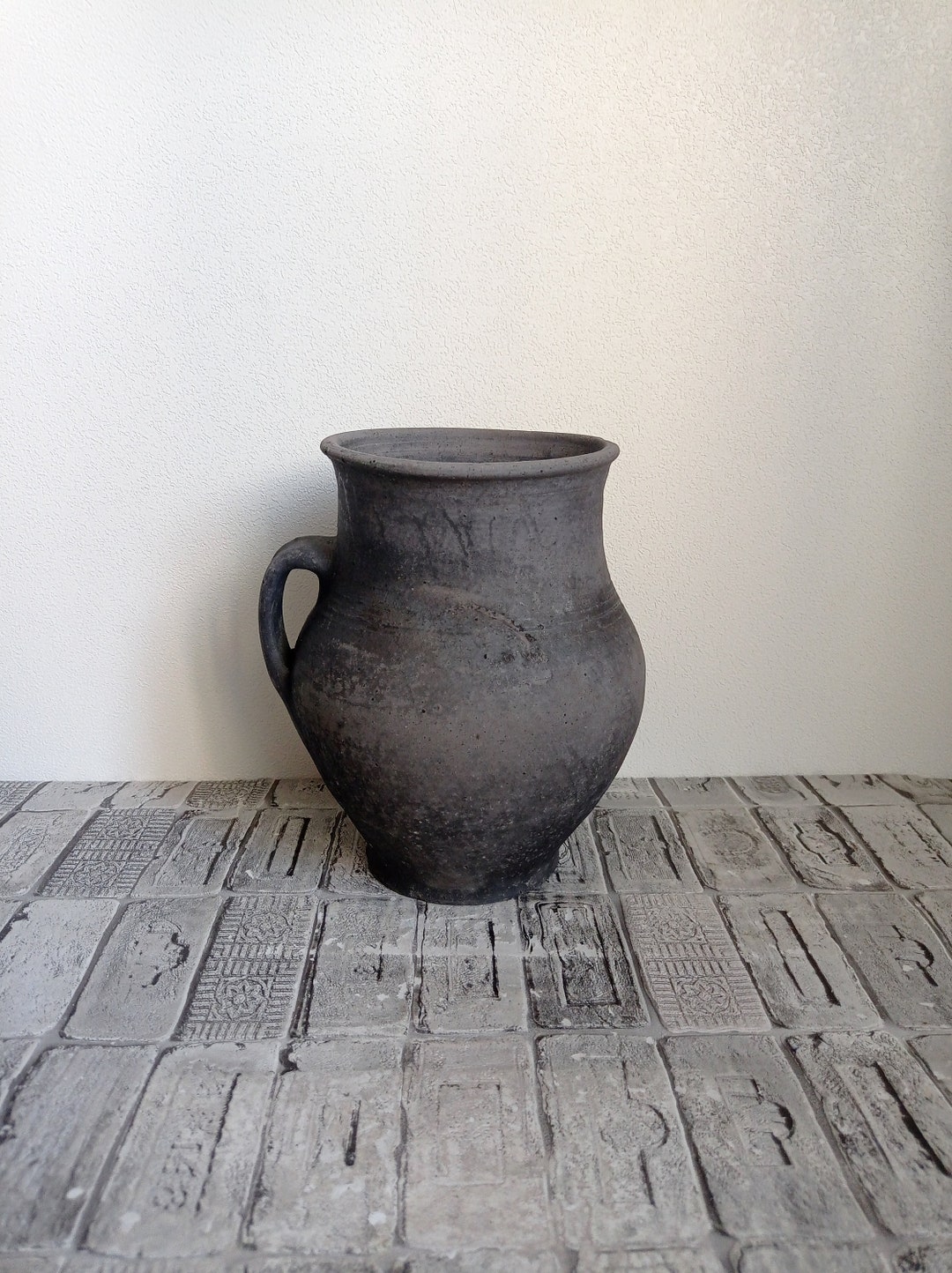 Vintage Black Clay Vase Wabi Sabi Vessel Rustic Vase Old Etsy