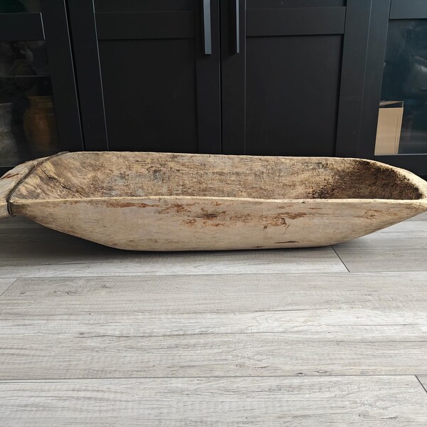 Large Vintage Hand Carved Wooden Dough Bowl: Rustic Home Decor