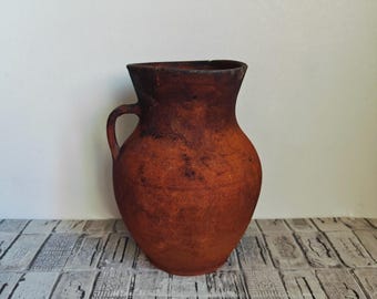 Vintage clay pot, Old clay pot, Wabi Sabi pottery, Rustic vase, Antique vessel