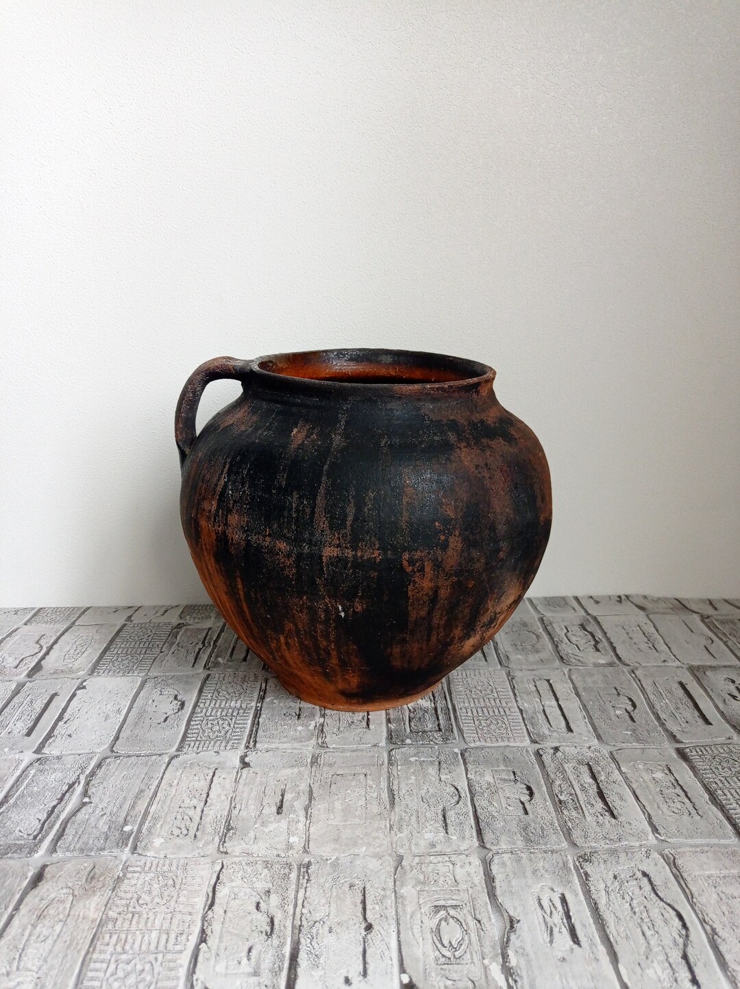 Vintage Large Clay Vase Rustic Clay Vessel Large Clay Pot Etsy