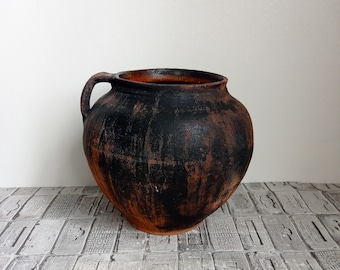 Vintage large clay vase, Rustic clay vessel, Large clay pot, Wabi Sabi vessel, Rustic decor