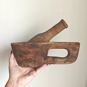 Hand Carved Wooden Mortar and Pestle: Primitive Wabi Sabi Decor
