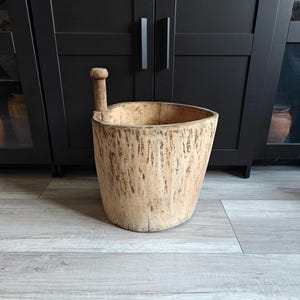 Vintage wooden bucket, Primitive grain box, Old dough bowl, Antique bucket, Wabi Sabi, Rustic decor