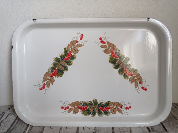 Vintage White Enamel Tray, Rectangular Enamel Bowl, Rustic Enamel Tray,  Food Storage, Serving Dish, Farmhouse Kitchen, Rustic Enamelware 