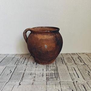 Vasija estilo Wabi Sabi, Jarrón rústico, Olla de barro vintage, Vasija antigua