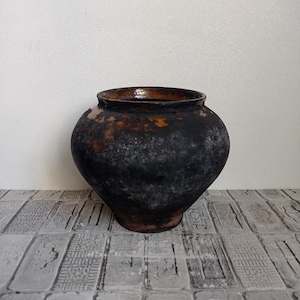 Vintage Clay Pot: Rustic Wabi Sabi Vase, Primitive Decor
