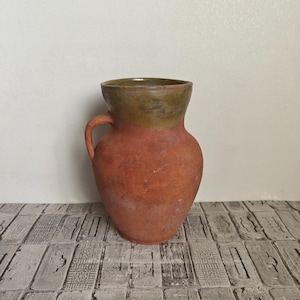 Vintage Clay Vase: Rustic Wabi Sabi Vessel, 1950s Decor