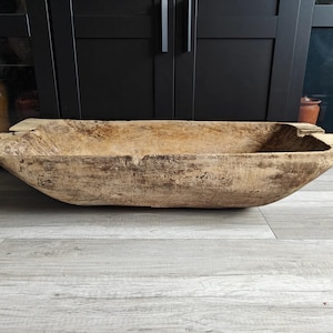 Wabi-Sabi wooden bowl, Large antique wooden dough bowl, Vintage hand carved wooden trough, Primitive XL wooden trough, Old wooden bowl