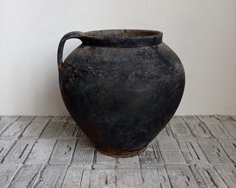Wabi Sabi vessel, Antique vessel, Old rustic vase, Vintage clay pot, Rustic decor, Primitive clay pot