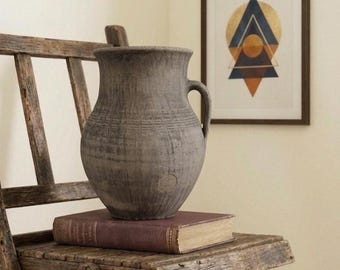 Wabi Sabi vase, Vintage clay pot, Rustic vase, Antique vessel