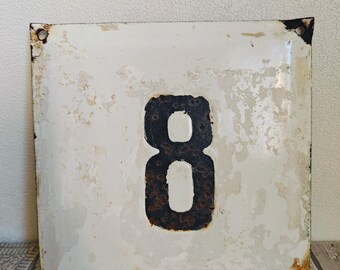 Vintage Soviet Enamel Number Plate, House Number  8