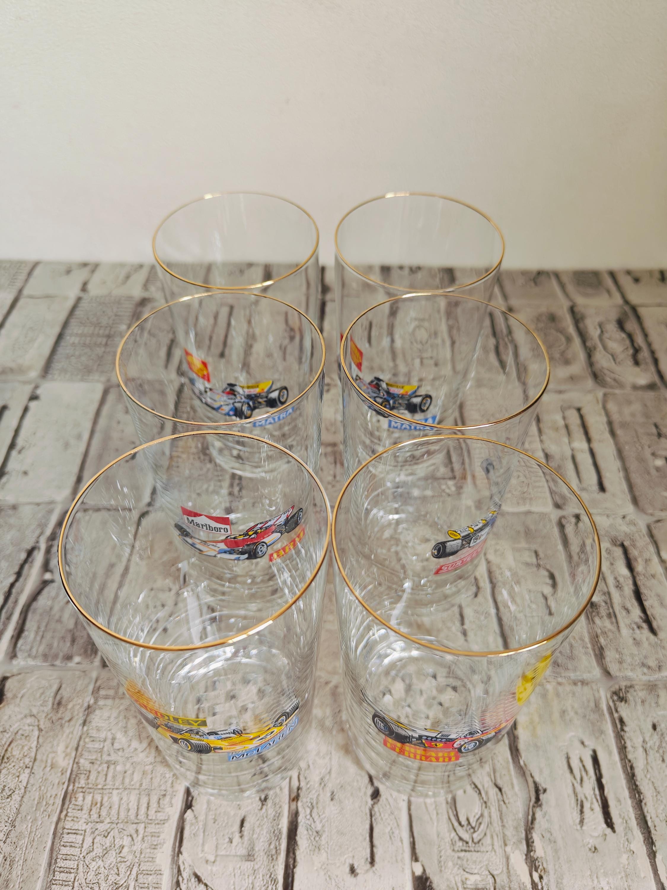 Set of 6 Vintage Bohemia Formula 1 Drinking Glasses, Vintage